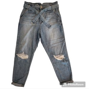 KanCan Belted Distressed Cuffed Jeans